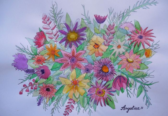 Art Studio PALETTE. Angelina Rudakova Picture.  Watercolour, Ink Plants Flowers 